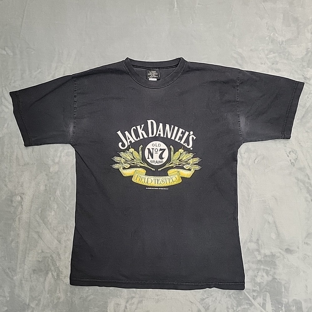VTG Jack Daniels Shirt Mens M Faded Black Old No 7 Field Tester Y2K Retro Grunge